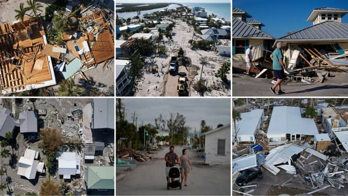 Damages following the passage of Hurricane Milton, on Manasota Key, in Englewood, Fla., Sunday, Oct. 13, 2024.