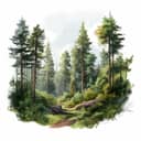 Digital illustration of a forest with tall trees