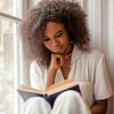 Woman reading a book while sitting beside a window