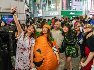 Costumed people in Shibuya during a Halloween celebration