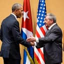 President Obama and President of Cuba Raúl Castro at their joint press conference in Havana, Cuba
