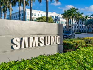 Samsung logo in front of a building