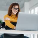 Woman working on a laptop