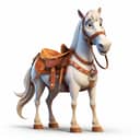 Digital illustration of a horse with a brown saddle isolated on white background