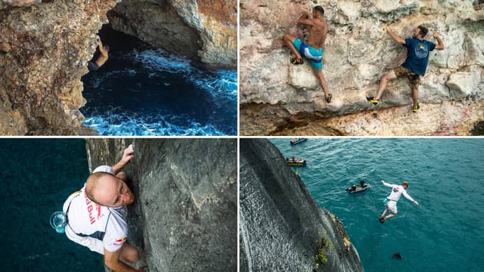Deep water soloing in Mallorca.