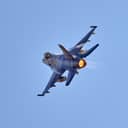 The Sonic Boom Generated By An F-16 Flying Supersonic.F-16 Fighting Falcon. Air force fighter jet plane in full flight