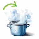 Digital illustration of a steaming pot with an arrow pointing at steam