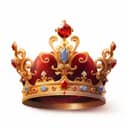 Digital illustration of a crown with red fabric, rubies and amethyst stones
