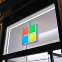Microsoft logo on a window pane