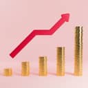 Visual illustration of rising inflation as coin stack increase in size with a red arrow signalizing the process