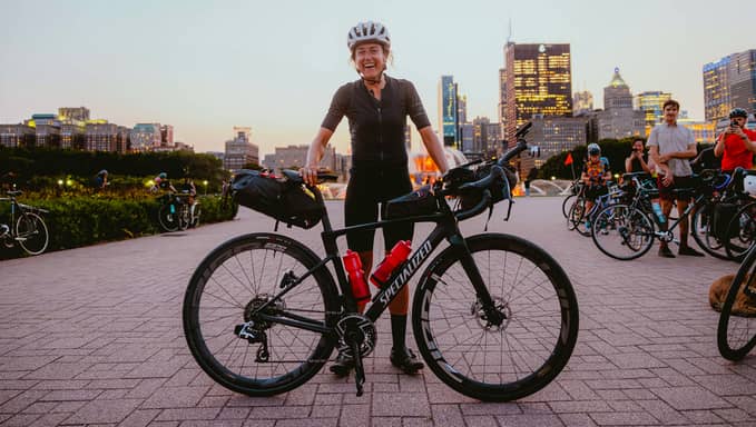 Lael Wilcox after finishing her 29,000-kilometer ride in 108 days.