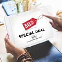 A clicking on an add offering a 50% special deal on a tablet