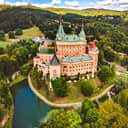 Aerial view of Bojnice medieval castle, UNESCO heritage in Slovakia
