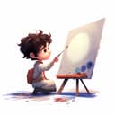 Digital illustration of a young boy painting whilst sitting down