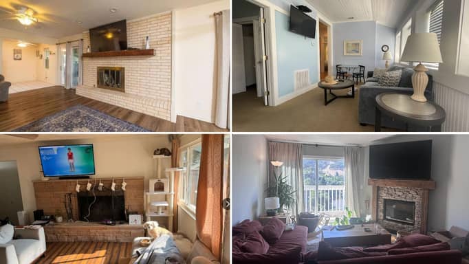 Collage of different images of TV positioned in the living room.