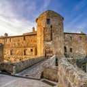 Exterior view of a fortress on a sunny day
