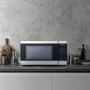 A microwave on a counter