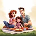 Digital illustration of a family on picnic laughing and enjoying a sunny day