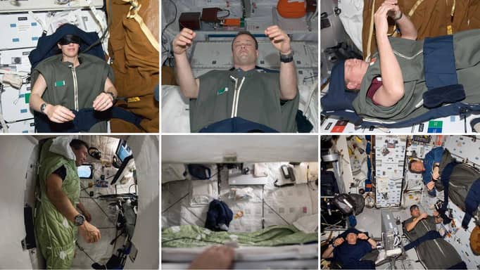 Astronauts sleeping in space. 