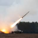 Launch of military missiles (rocket artillery) at the firing field during military exercise