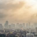 Cityscape covered in smog