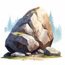 Digital illustration of a large rock boulder with light blue and white background