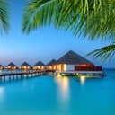 View of a resort above water in the Maldives