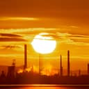 Industrial buildings at sunset