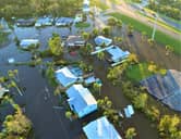 Bird's-eye view of a heavily flooded residential area