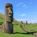 The Moai statues on the slopes of Easter Island's Rano Raraku Volcano in Chile.