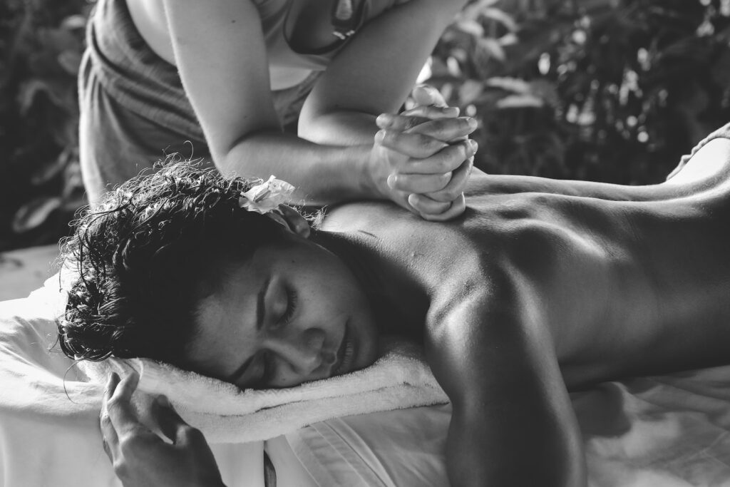 A woman enjoying me-time by getting a massage