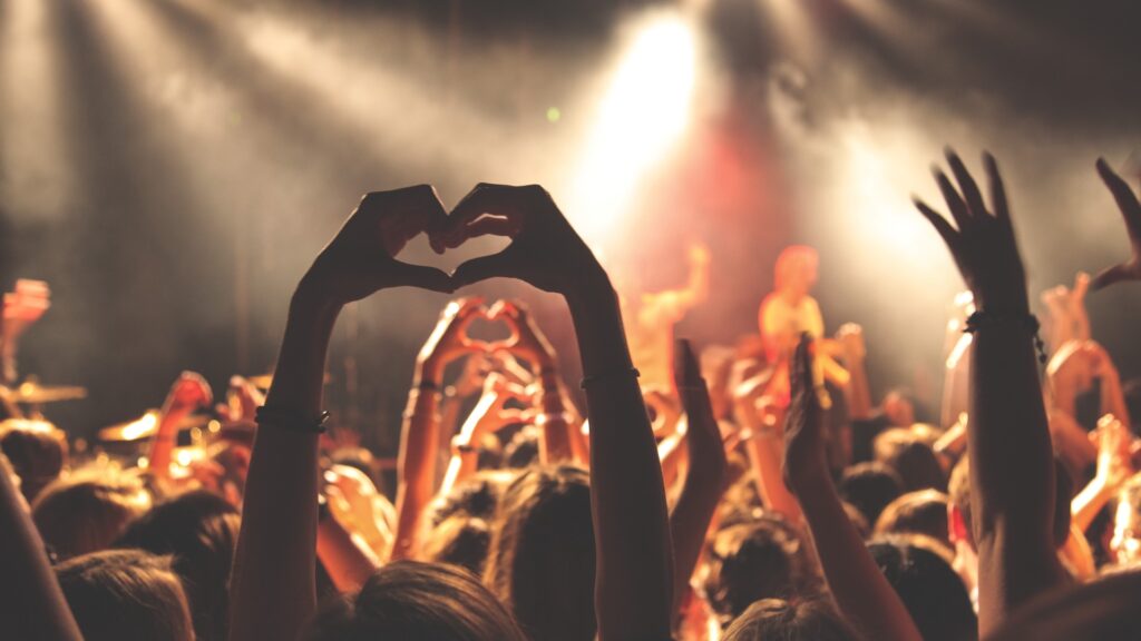 Fans with their hands in the air at a live concert