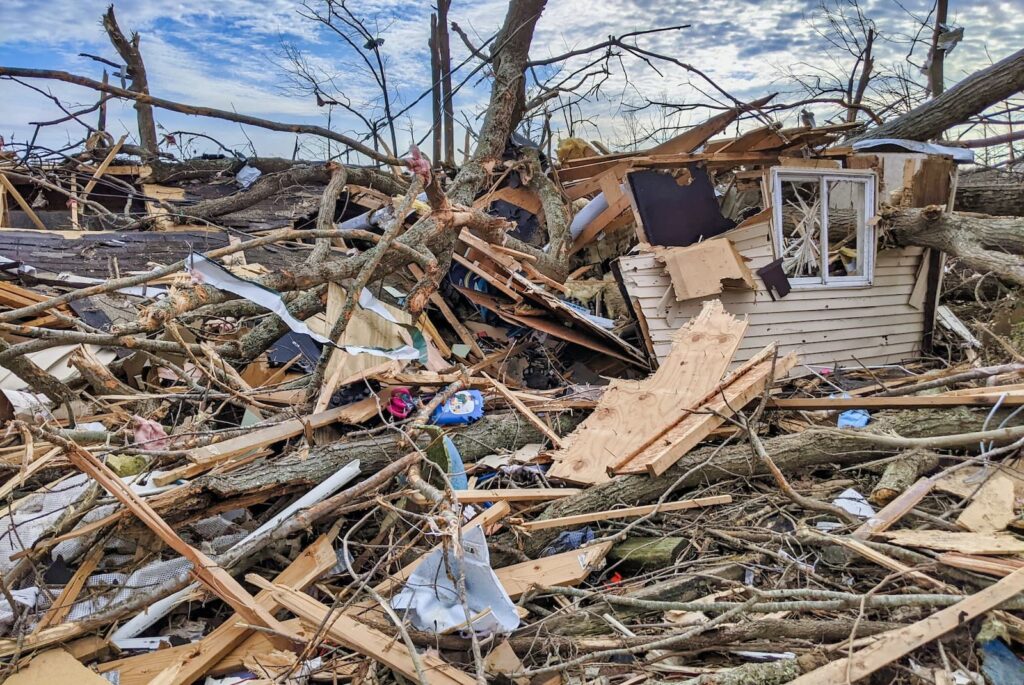 Trash and debris in the aftermath of a natural disaster