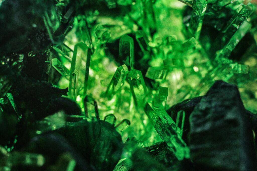 A cluster of green crystals