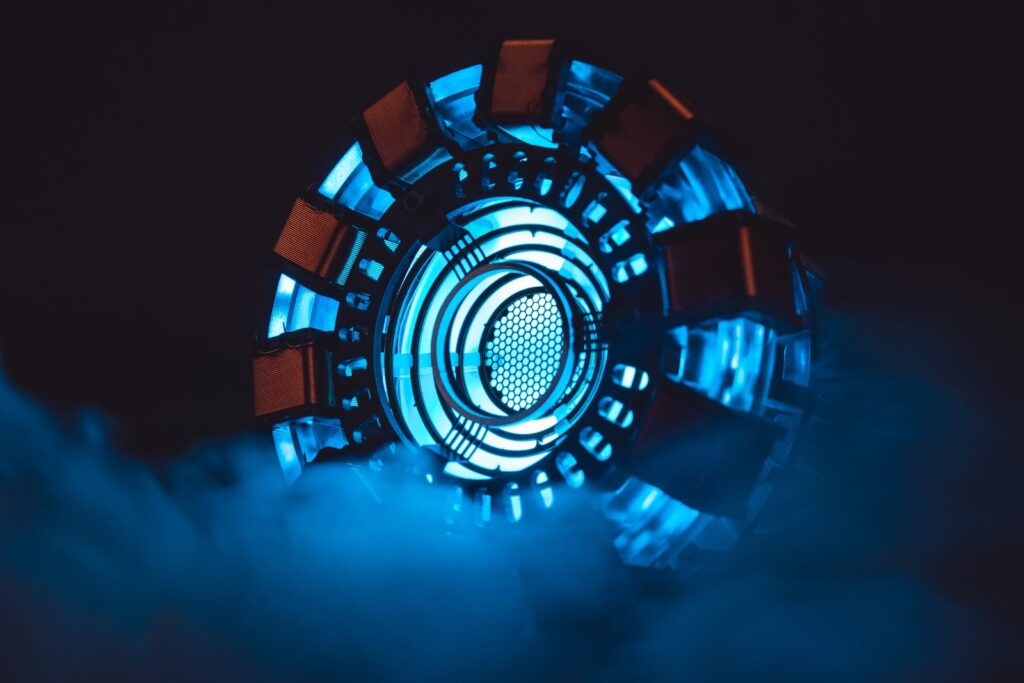 A close-up image of the arc reactor, the center of Iron Man's suit
