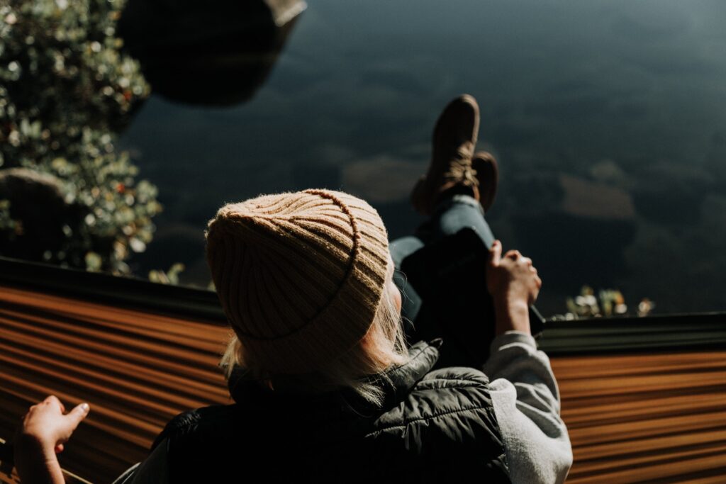 A woman relaxing on a hammock