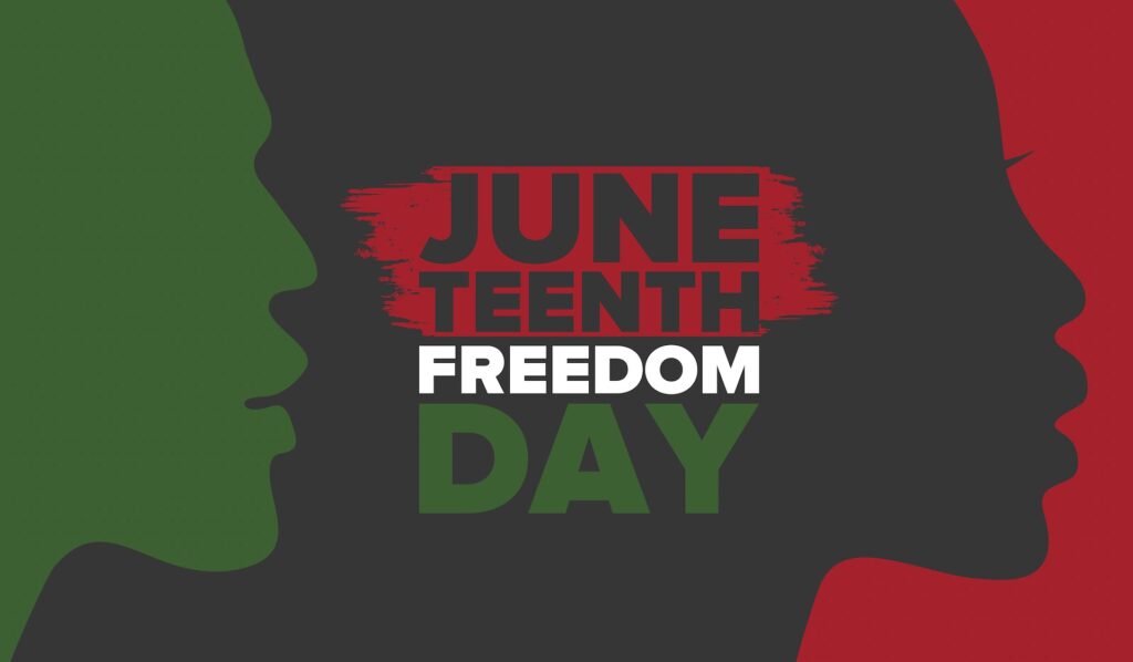 A design featuring the faces of African Americans in the color red, black and green