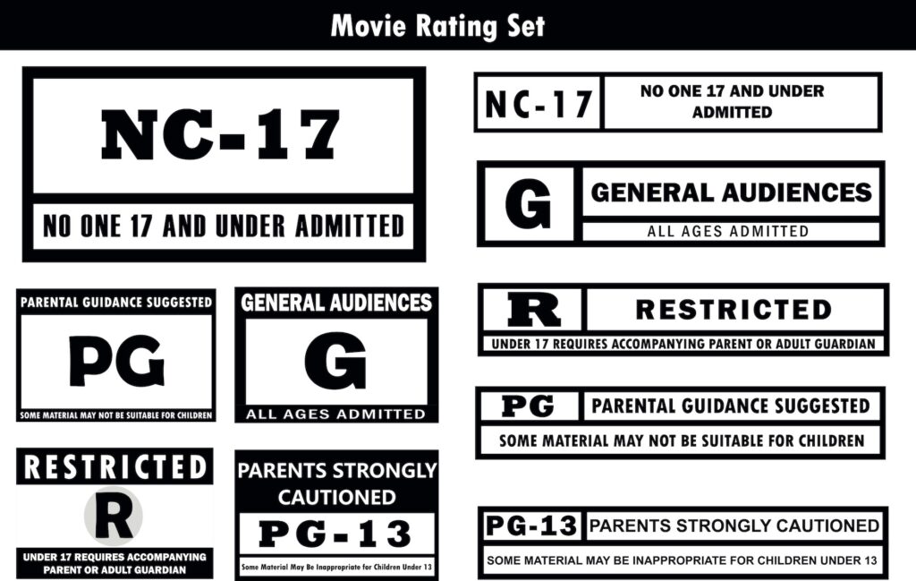 All of the various movie ratings, from G to NC-17