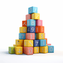 Digital illustration of a pyramid-shaped pile of wooden playing blocks