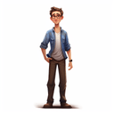 Digital illustration of an adult man with glasses dressed business casual with hand in his pocket. Isolated white background