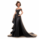 Digital illustration of a lady in a long black gown on white background, isolated