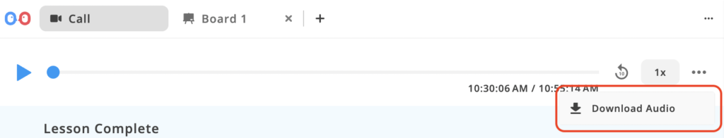A screenshot of the button that allows users to download the recordings of their lessons