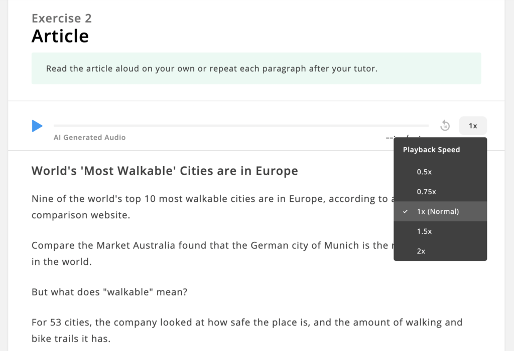 A screenshot of the new playback speed options in Daily News